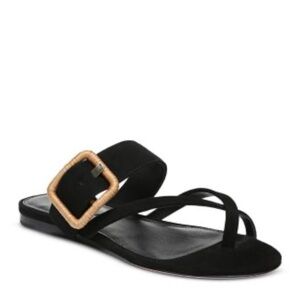 Veronica Beard Black Sandals with Tan Buckle